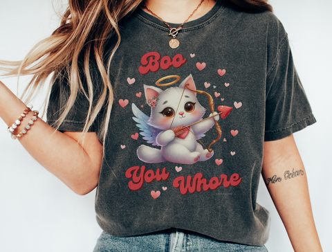 Boo You Whore Shirt, Ironic Shirt, Offensive Shirt, Anti Valentines Day Shirt, Sarcastic Valentine Gift, Funny Kitten Shirt, Comfort Colors