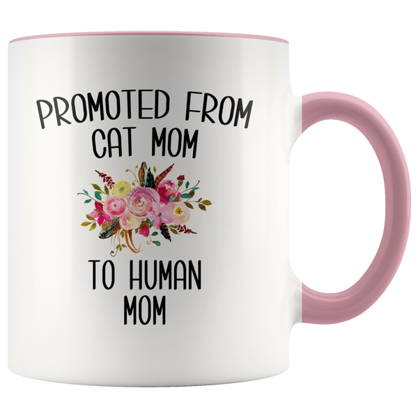 Promoted From Cat Mom To Human Mom Mug New Baby ShowerPregnancy Gift for Her Coffee Cup