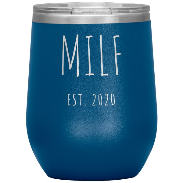 MILF Est 2020 Wine Tumbler Expecting Mom Gifts Push Present Funny Stemless Stainless Steel Insulated Tumblers BPA Free 12oz Travel Cup