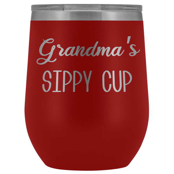 Grandma's Sippy Cup Wine Tumbler Gifts for Grandma Funny Stemless Stainless Steel Insulated Tumblers Hot Cold BPAFree 12oz Travel Cup