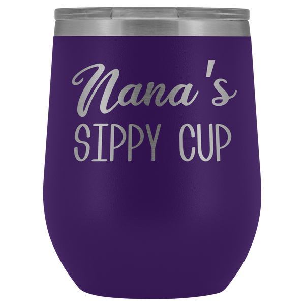 Nana's Sippy Cup Nana Wine Tumbler Gifts for Nanas Funny Stemless Stainless Steel Insulated Tumblers Hot Cold BPA Free 12oz Travel Cup
