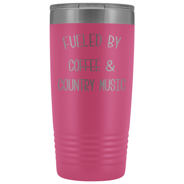 Fueled By Coffee & Country Music Tumbler Insulated Travel Coffee Cup Cute Country Western Fan Gift for Men Women Nashville Mug BPA Free 20oz