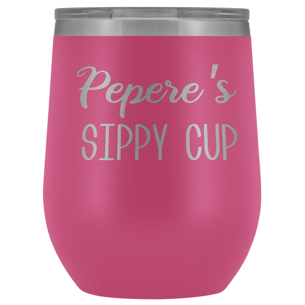 Pepere's Sippy Cup Pepere Wine Tumbler Gifts Funny Stemless Stainless Steel Insulated Tumblers Hot Cold BPA Free 12oz Travel Cup
