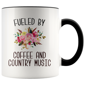 Fueled By Coffee and Country Music Mug Country Coffee Cup Cute Floral Country Western Music Fan Gift for Her Nashville Mug I Love Country Music