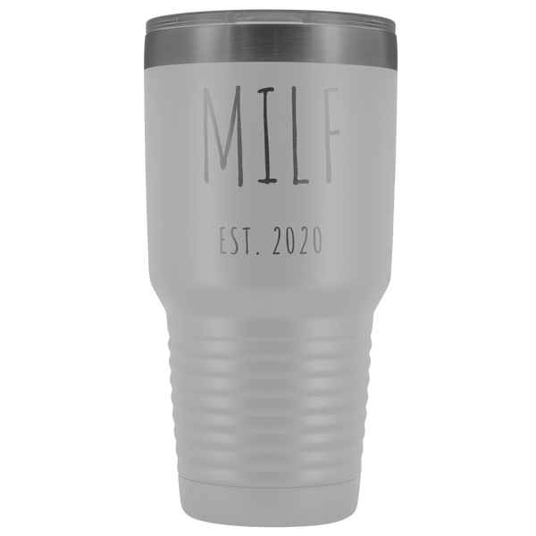 MILF Mug Present For New Mom Gifts Funny New Mother Est 2020 Tumbler Metal Insulated Hot Cold Travel Coffee Cup 30oz BPA Free