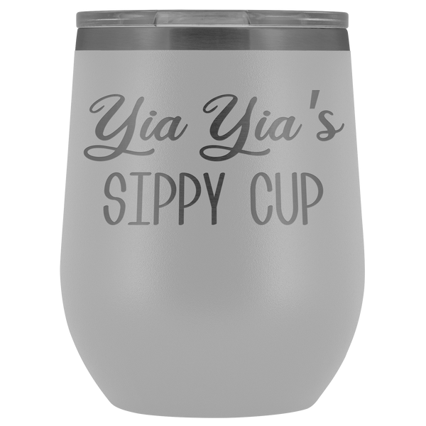 Yia Yia's Sippy Cup Yia Yia Wine Tumbler Gifts for Yia Yias Funny Stemless Stainless Steel Insulated Tumblers Hot Cold BPA Free 12oz Travel Cup