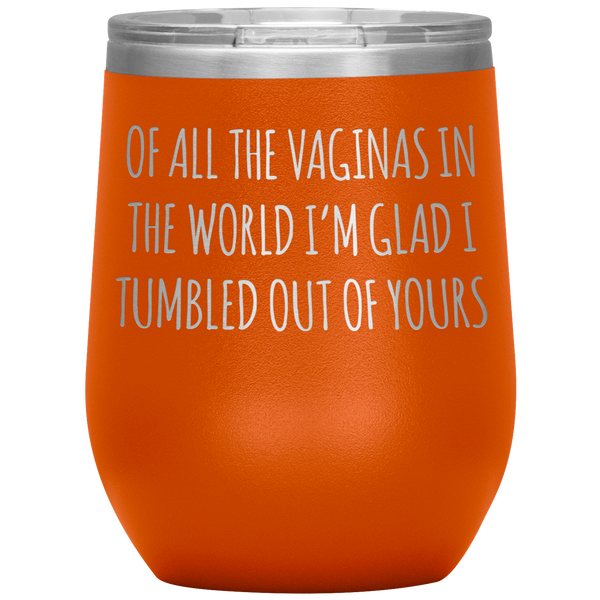 Funny Mother's Day Wine Tumbler Of All the Vaginas Stemless Insulated Wine Tumbler BPA Free 12oz