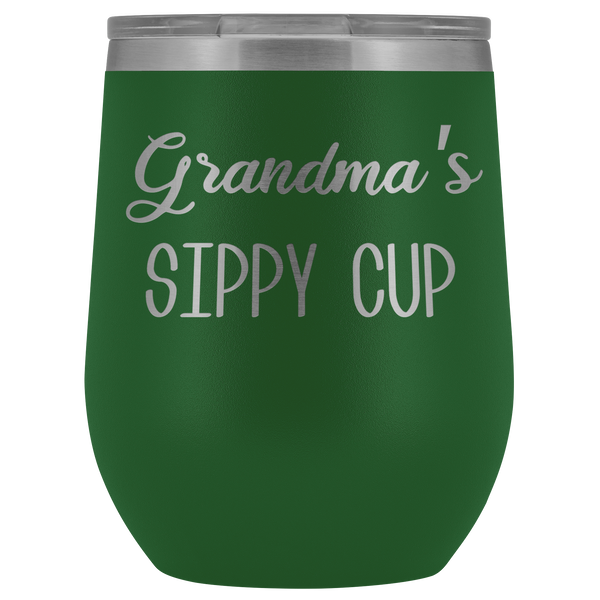 Grandma's Sippy Cup Wine Tumbler Gifts for Grandma Funny Stemless Stainless Steel Insulated Tumblers Hot Cold BPAFree 12oz Travel Cup