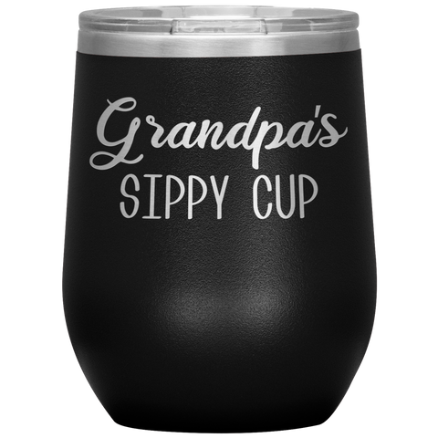 Grandpa's Sippy Cup Grandpa Wine Tumbler Gifts Funny Stemless Stainless Steel Insulated Wine Tumblers BPA Free 12oz Travel Cup