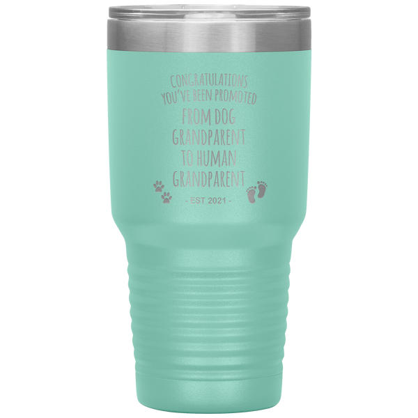 Dog Grandparent To Human Grandparent Est 2021 Pregnancy Reveal First Time Grandma Gift Tumbler Travel Coffee Cup BPA Free