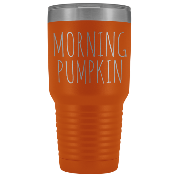 Morning Pumpkin Spice Tumbler Funny Fall Gifts for Friends Metal Mug Insulated Hot Cold Travel Coffee Cup 30oz BPA Free