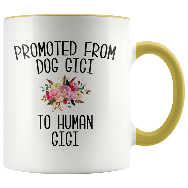 Promoted From Dog Gigi To Human Gigi Coffee Mug New GiGis Pregnancy Announcement Mother in Law Reveal Gift for Her Baby Shower Gifts