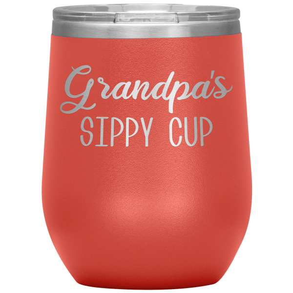 Grandpa's Sippy Cup Grandpa Wine Tumbler Gifts Funny Stemless Stainless Steel Insulated Wine Tumblers BPA Free 12oz Travel Cup