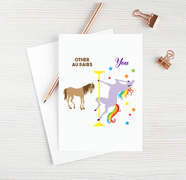 Au Pair Birthday Card Funny Au Pair Card for Best Au Pair Ever Blank Card Unicorn Birthday Card Pole Dance Gifts