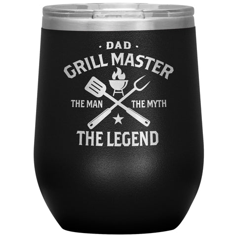 Dad Grillmaster The Man The Myth The Legend Stemless Wine Tumbler Father's Day Gift BPA Free 12oz