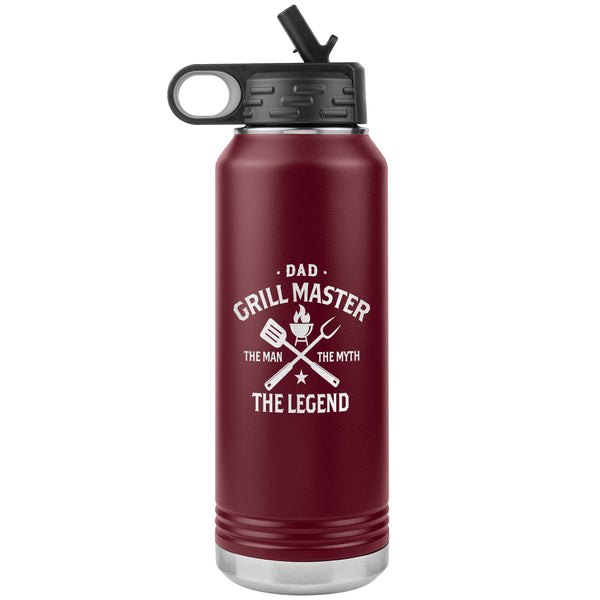 Dad Grillmaster The Man The Myth The Legend Water Bottle Tumbler Father's Day Gift Insulated 32oz BPA Free Active