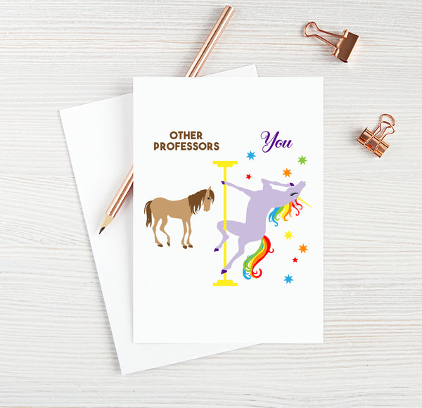 Professors Birthday Card Funny Professors Card for Best Professors Ever Blank Card Unicorn Birthday Card Pole Dance Gifts