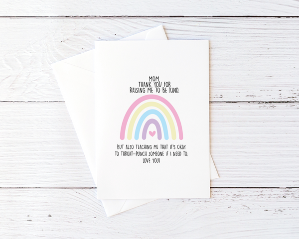 Funny Mom Card Funny Mother's Day Card Throat Punch Card To Mom From Daughter Blank Greeting Card Rainbow Card