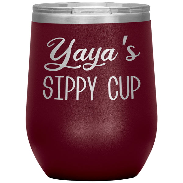 Yaya's Sippy Cup Ya Ya Wine Tumbler Gifts for Yayas Funny Stemless Stainless Steel Insulated Tumblers Hot Cold BPA Free 12oz Travel Cup