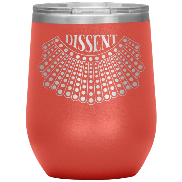 I Dissent Lace Collar Ruth Bader Ginsburg Notorious RBG Feminist Gifts Stemless Stainless Steel Insulated Wine Tumbler BPA Free 12oz