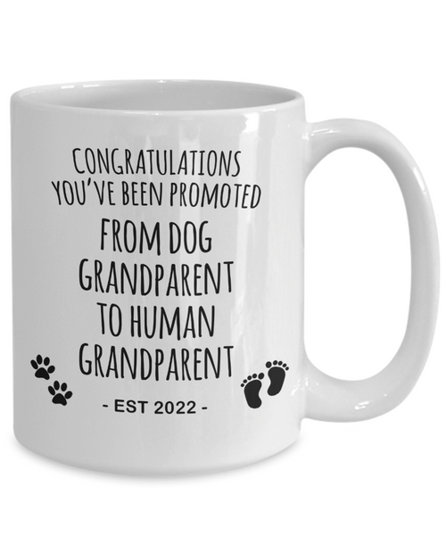 Baby Announcement Dog Grandparent to Human Grandparent Est 2022 Mug Coffee Cup Funny Gift