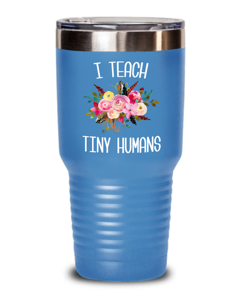 Teaching Tiny Humans Mug Funny Preschool Teacher Tumbler Pre K Gift Floral Insulated Hot Cold Travel Coffee Cup BPA Free