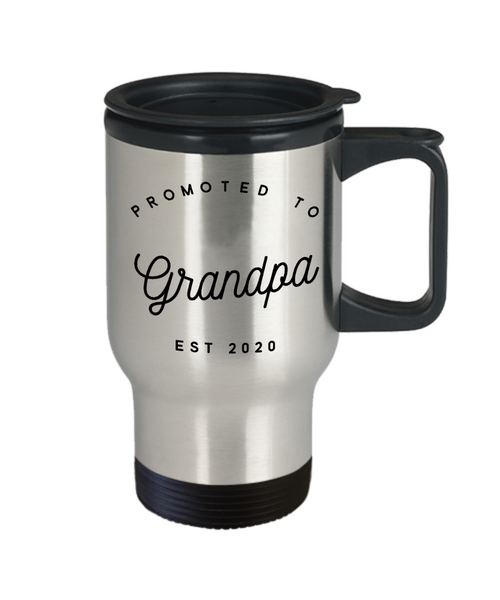 Promoted to Grandpa EST 2020 Travel Mug Pregnancy Reveal New Grandparents Grandchild Birth Announcement Coffee Cup