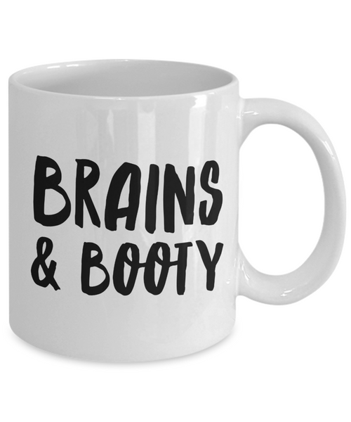Brains & Booty Mug for Her Funny Galentines Day Gifts Girlfriend Gift Idea Coffee Cup-Cute But Rude