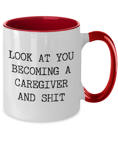 Becoming A Caregiver Mug Two-Tone Coffee Cup Funny Gift
