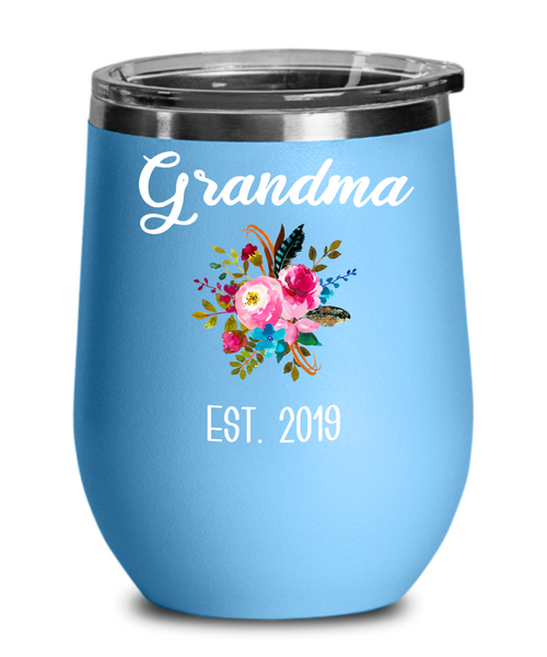Grandma to be Gifts for New Grandma Est 2019 Wine Tumbler Pregnancy Announcement for Grandparents Reveal Insulated Hot Cold Travel Cup BPA Free
