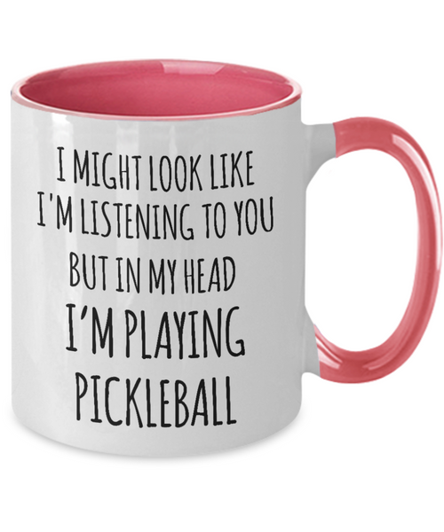 Pickleball Gift, Pickleball, Pickleball Gifts, Pickleball Mug, In My Head I'm Playing Pickleball Two Toned Coffee Cup