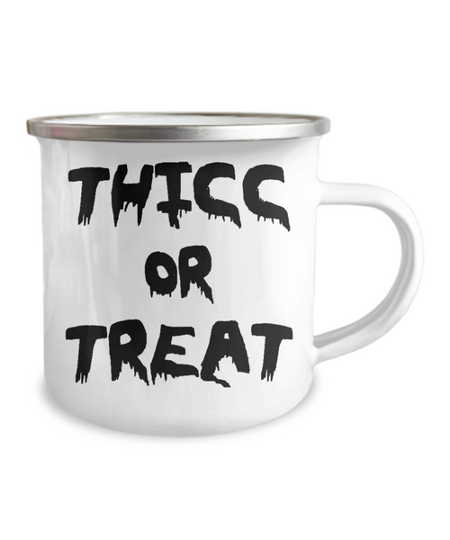 Thicc Or Treat Camper Mug Funny Metal Camping Coffee Cup