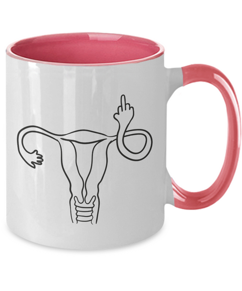 Angry Uterus Finger Mug Flipping the Bird Reproductive Rights Social Justice Feminism Pro Choice Women's Rights Abortion Rights Coffee Cup