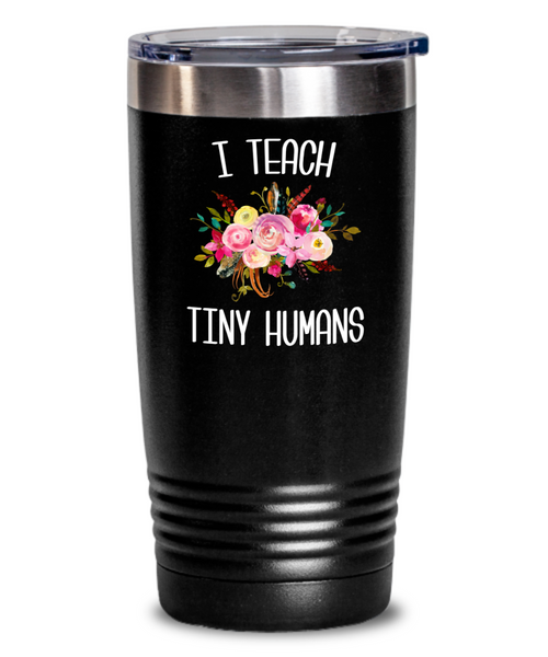 Teaching Tiny Humans Mug Funny Preschool Teacher Tumbler Pre K Gift Floral Insulated Hot Cold Travel Coffee Cup BPA Free