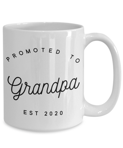 Promoted to Grandpa EST 2020 Mug Pregnancy Reveal New Grandparents Grandchild Birth Announcement Coffee Cup