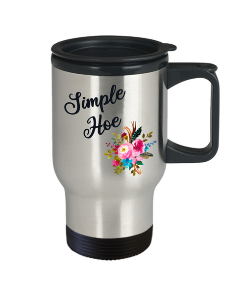 Simple Hoe Mug Funny Floral Insulated Travel Coffee Cup Rude Gag Gift Idea for Women Crass Insulting Best Friend Birthday Gifts Insulting Gifts for Her