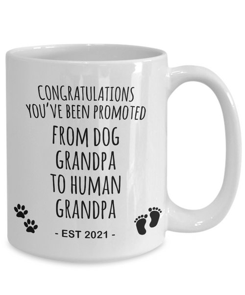 Promoted From Dog Grandpa To Human Grandpa Mug Est 2021 Pregnancy Reveal Announcement New Baby Coffee Cup