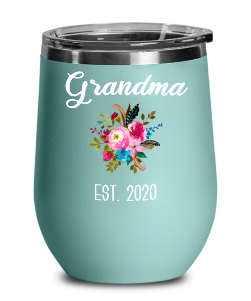 Grandma to be Gifts for New Grandma Est 2020 Wine Tumbler Pregnancy Announcement for Grandparents Reveal Insulated Hot Cold Travel Cup BPA Free