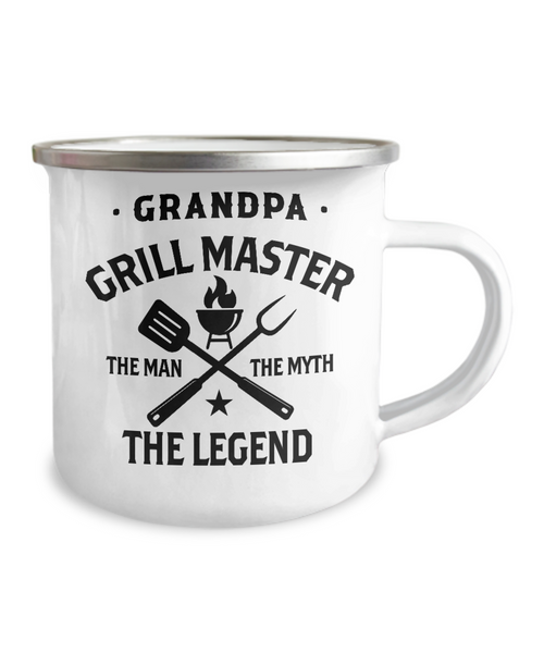 Grandpa Grillmaster The Man The Myth The Legend Metal Camping Mug Coffee Cup Funny Gift