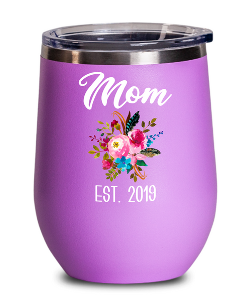 New Mom Wine Tumbler Expecting Mommy to Be Gifts Est 2019 Baby Shower Gift Pregnancy Announcement Insulated Hot Cold Travel Cup BPA Free