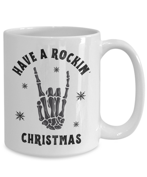Skeleton Mug, Skeleton Coffee Cup, Christmas Skeleton, Dancing Skeleton, Spooky Christmas, Creepy Christmas, Goth Christmas, Have a Rockin' Christmas