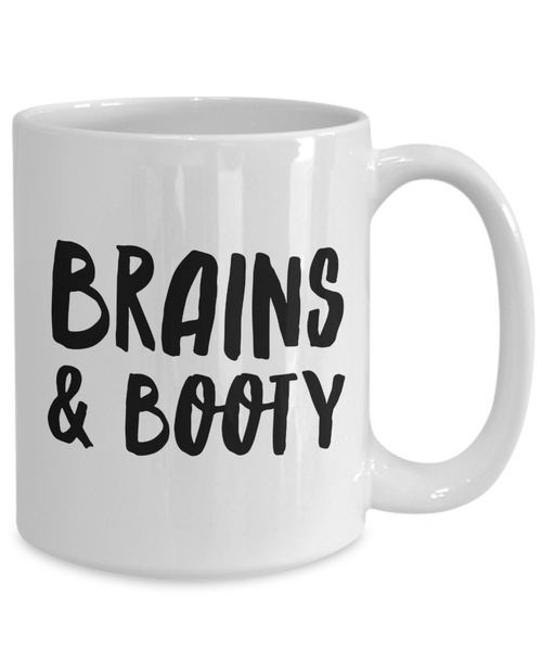 Brains & Booty Mug for Her Funny Galentines Day Gifts Girlfriend Gift Idea Coffee Cup-Cute But Rude