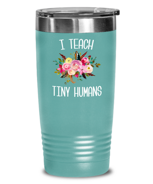 Teaching Tiny Humans Mug Funny Preschool Teacher Tumbler Pre K Gift Floral Insulated Hot Cold Travel Coffee Cup BPA Free