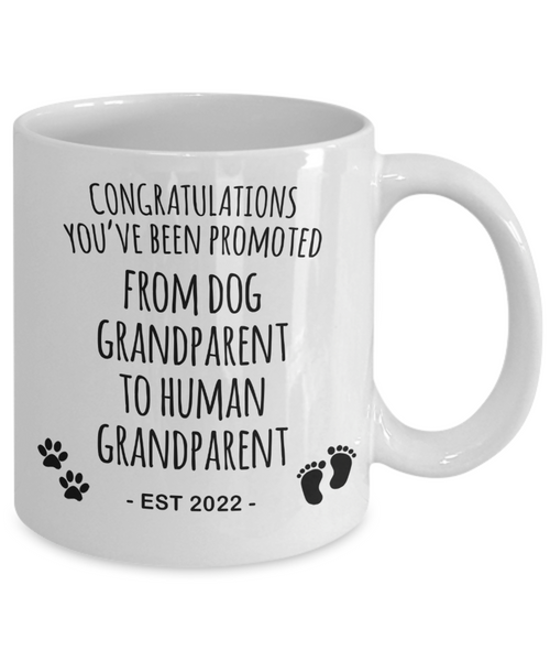 Baby Announcement Dog Grandparent to Human Grandparent Est 2022 Mug Coffee Cup Funny Gift