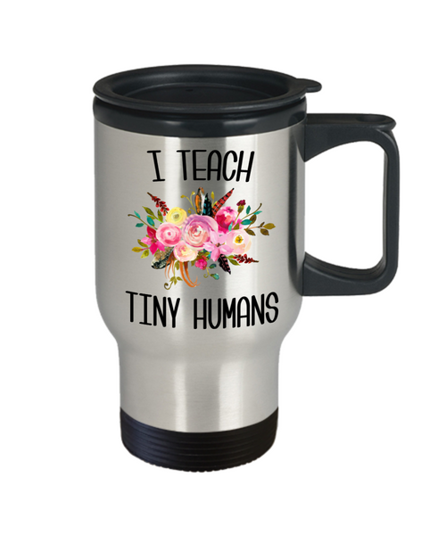 Teaching Tiny Humans Mug Funny Preschool Teacher Gift Pre K Floral Travel Coffee Cup