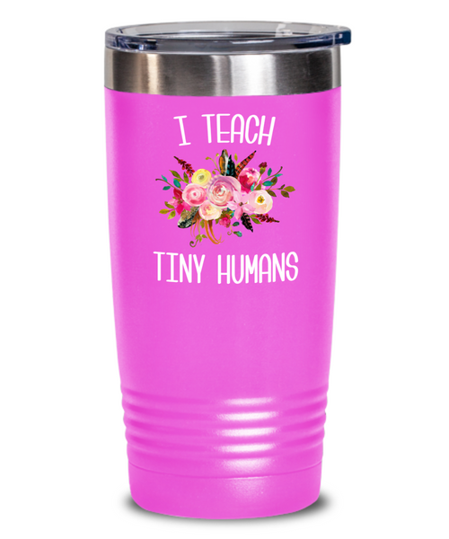 Teaching Tiny Humans Mug Funny Preschool Teacher Tumbler Pre K Gift Floral Insulated Hot Cold Travel Coffee Cup BPA Free