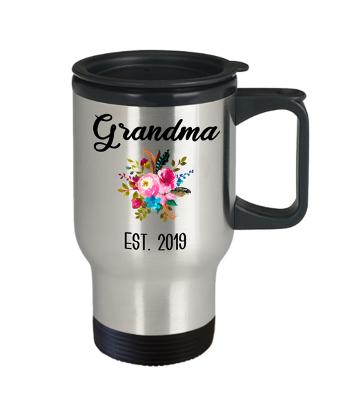 Grandma to be Mug Gifts for New Grandma Est 2019 Pregnancy Announcement for Grandparents Reveal to Grandparents Insulated Travel Coffee Cup