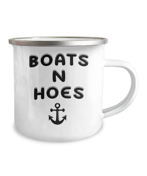 Boats N Hoes Camper Mug Funny Metal Coffee Cup for Boating