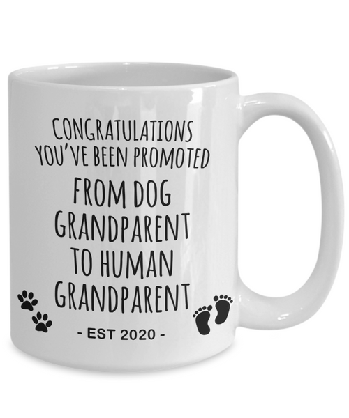 Dog Grandparent To Human Grandparent Mug Est 2020 Pregnancy Reveal Gift First Time Grandparent Promoted to Grandparent Coffee Cup Baby Announcement