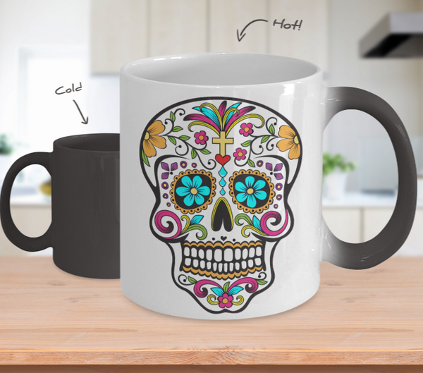Day of the Dead Mug - Sugar Skull Magical Color Changing Mug - Mexican Folk Art - Dia De Los Muertos Coffee Cup-Cute But Rude